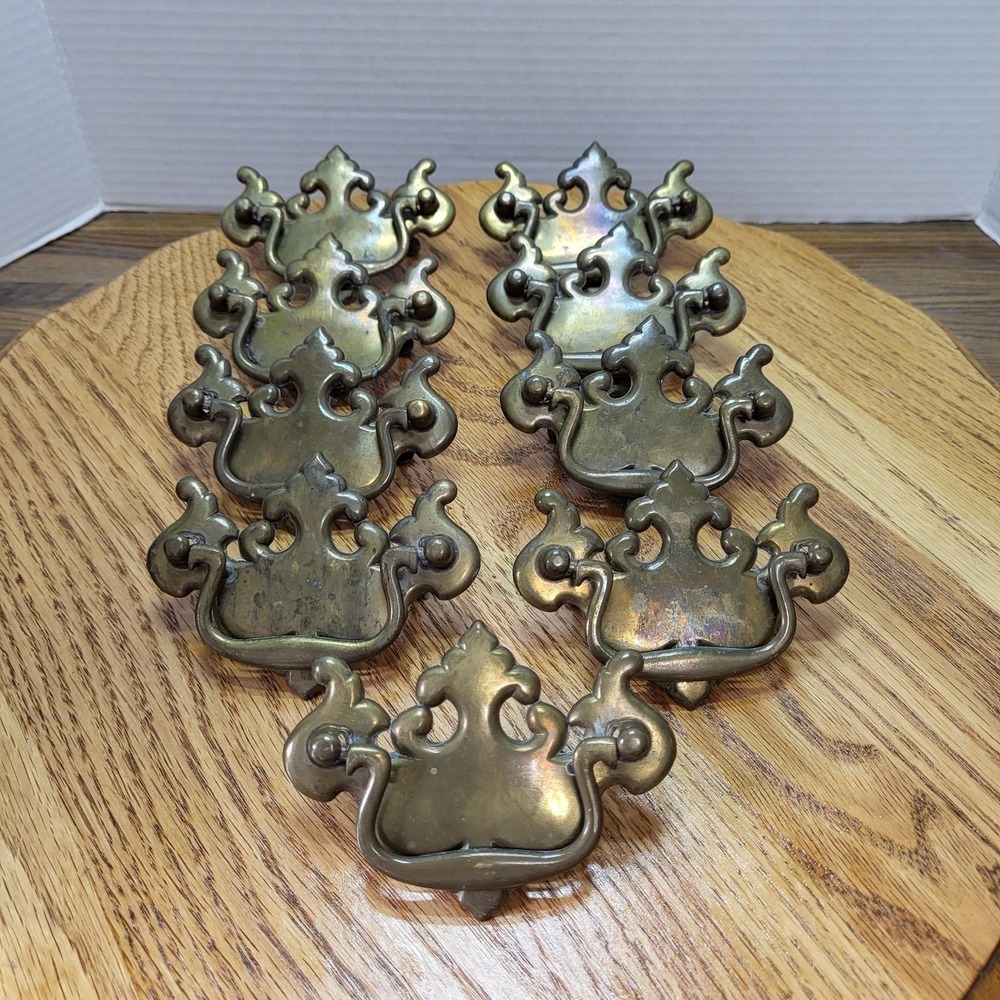 VTG Brass Batwing Drop Bail Drawer Pull Chippendale Style Continental Hardware 9